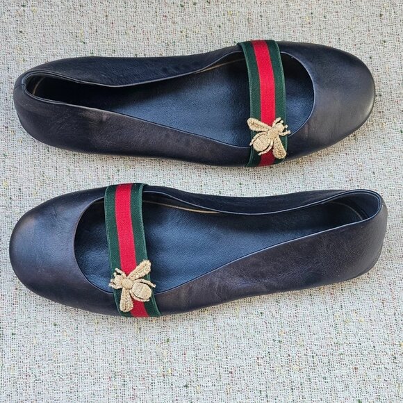 Gucci Women Sandal Ballet Black Shoe Black Leather Upper Made Italy Size 38.5 - Picture 4 of 13
